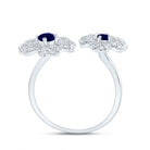 14K White Gold Diamond Blue Sapphire Gemstone Flower Ring 1/2 Cttw - Splendid Jewellery