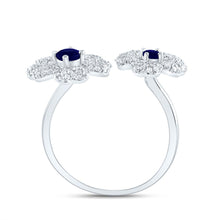 Load image into Gallery viewer, 14K White Gold Diamond Blue Sapphire Gemstone Flower Ring 1/2 Cttw - Splendid Jewellery