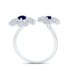 14K White Gold Diamond Blue Sapphire Gemstone Flower Ring 1/2 Cttw - Splendid Jewellery