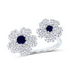 14K White Gold Diamond Blue Sapphire Gemstone Flower Ring 1/2 Cttw - Splendid Jewellery