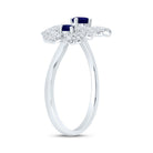 14K White Gold Diamond Blue Sapphire Gemstone Flower Ring 1/2 Cttw - Splendid Jewellery