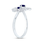 14K White Gold Diamond Blue Sapphire Gemstone Flower Ring 1/2 Cttw - Splendid Jewellery