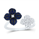 14K White Gold Diamond Blue Sapphire Gemstone Flower Ring 1/6 Cttw - Splendid Jewellery
