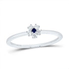 14K White Gold Diamond Blue Sapphire Gemstone Flower Women's Ring 1/10 Cttw - Splendid Jewellery