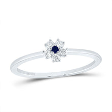 Load image into Gallery viewer, 14K White Gold Diamond Blue Sapphire Gemstone Flower Women's Ring 1/10 Cttw - Splendid Jewellery