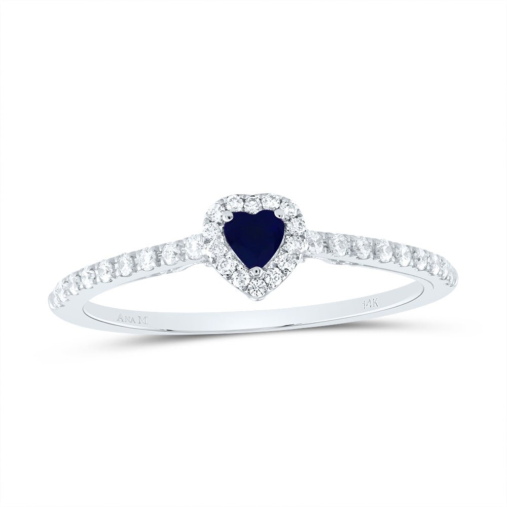14K White Gold Diamond Blue Sapphire Gemstone Heart Ring 1/5 Cttw - Splendid Jewellery