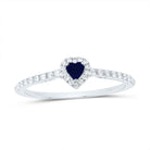14K White Gold Diamond Blue Sapphire Gemstone Heart Ring 1/5 Cttw - Splendid Jewellery