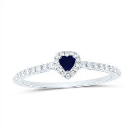 14K White Gold Diamond Blue Sapphire Gemstone Heart Ring 1/5 Cttw - Splendid Jewellery