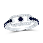 14K White Gold Diamond Blue Sapphire Gemstone Paper Clip Ring 1/5 Cttw - Splendid Jewellery