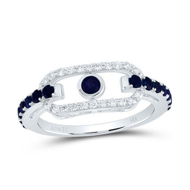14K White Gold Diamond Blue Sapphire Gemstone Paper Clip Ring 1/5 Cttw - Splendid Jewellery
