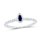 14K White Gold Diamond Blue Sapphire Gemstone Pear Ring 1/5 Cttw - Splendid Jewellery