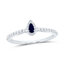 Load image into Gallery viewer, 14K White Gold Diamond Blue Sapphire Gemstone Pear Ring 1/5 Cttw - Splendid Jewellery