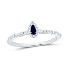 14K White Gold Diamond Blue Sapphire Gemstone Pear Ring 1/5 Cttw - Splendid Jewellery