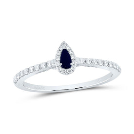 14K White Gold Diamond Blue Sapphire Gemstone Pear Ring 1/5 Cttw - Splendid Jewellery
