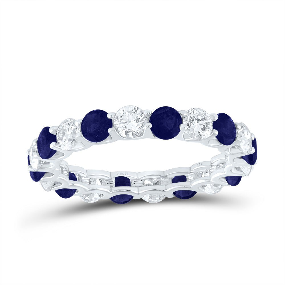 14K White Gold Diamond Blue Sapphire Gemstone Ring 1 1/2 Cttw - Splendid Jewellery