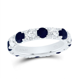 14K White Gold Diamond Blue Sapphire Gemstone Ring 1 7/8 Cttw - Splendid Jewellery