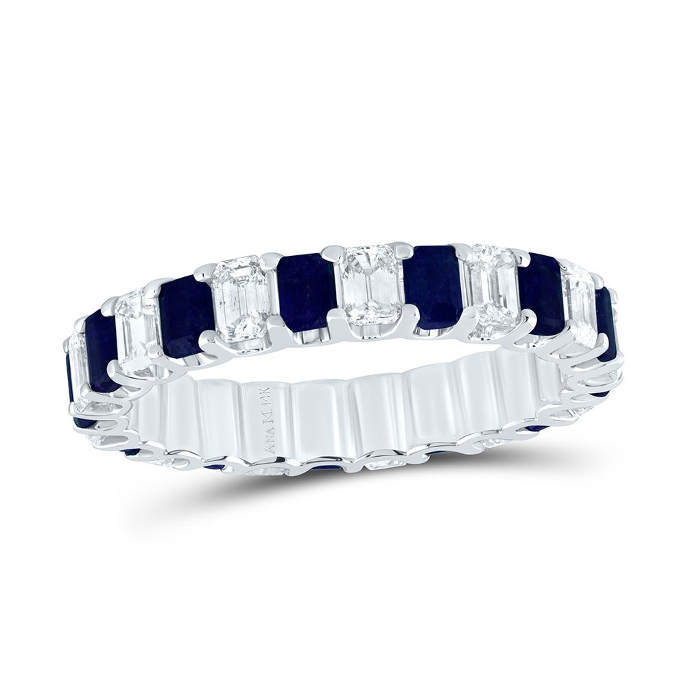 14K White Gold Diamond Blue Sapphire Gemstone Ring 1 Cttw - Splendid Jewellery