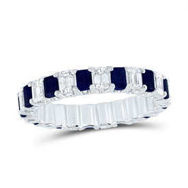 14K White Gold Diamond Blue Sapphire Gemstone Ring 1 Cttw - Splendid Jewellery