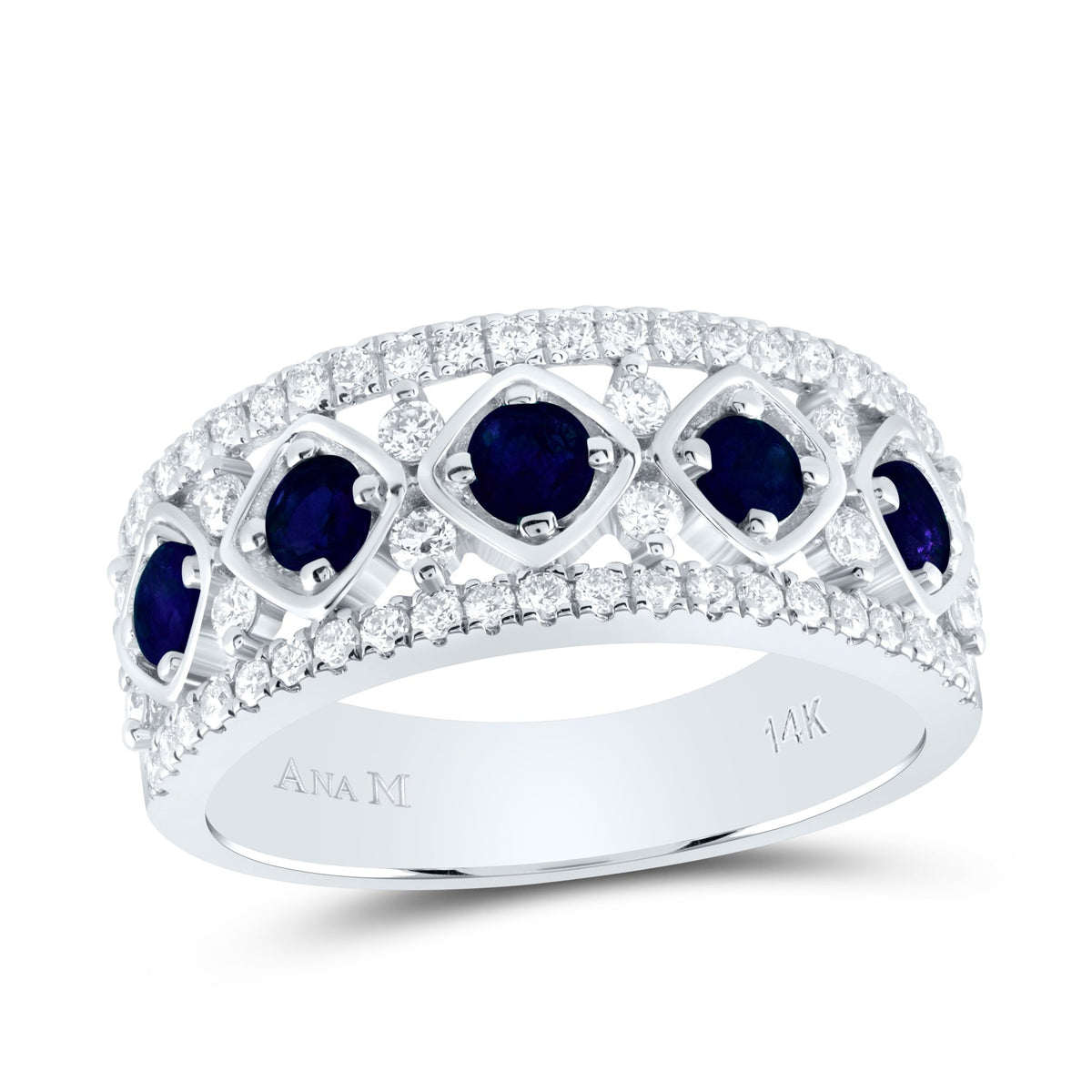 14K White Gold Diamond Blue Sapphire Gemstone Ring 1/2 Cttw - Splendid Jewellery