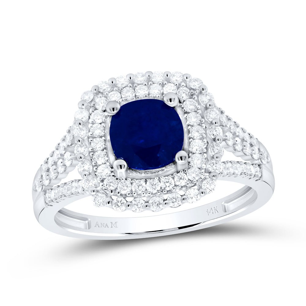 14K White Gold Diamond Blue Sapphire Gemstone Ring 1/2 Cttw - Splendid Jewellery