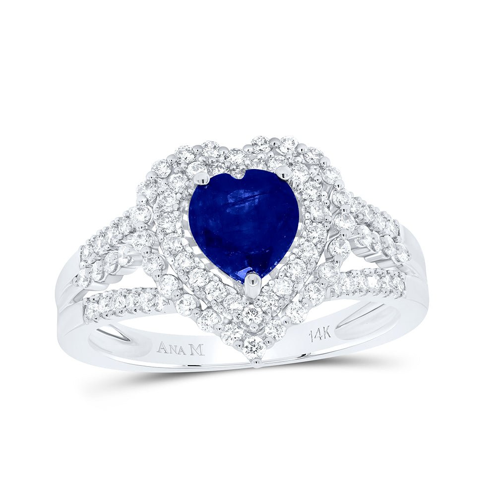 14K White Gold Diamond Blue Sapphire Gemstone Ring 1/2 Cttw - Splendid Jewellery