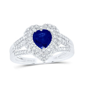14K White Gold Diamond Blue Sapphire Gemstone Ring 1/2 Cttw - Splendid Jewellery