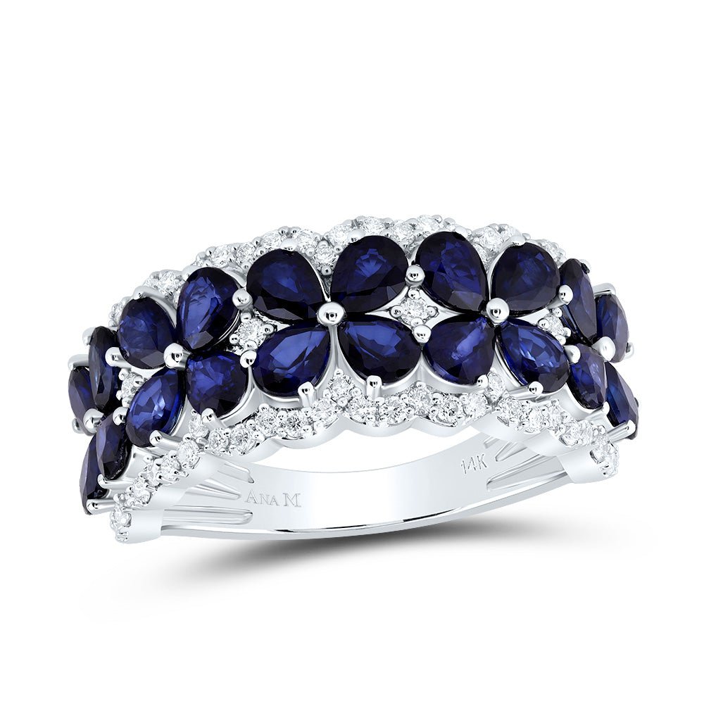 14K White Gold Diamond Blue Sapphire Gemstone Ring 1/2 Cttw - Splendid Jewellery