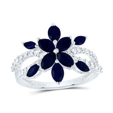 Load image into Gallery viewer, 14K White Gold Diamond Blue Sapphire Gemstone Ring 1/3 Cttw - Splendid Jewellery