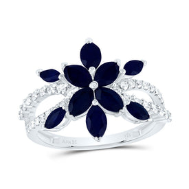 14K White Gold Diamond Blue Sapphire Gemstone Ring 1/3 Cttw - Splendid Jewellery