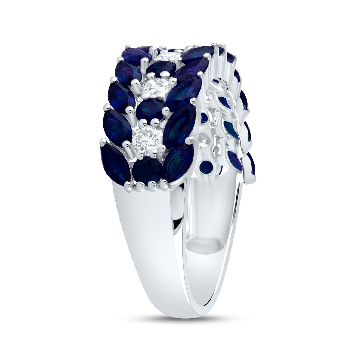 14K White Gold Diamond Blue Sapphire Gemstone Ring 1/3 Cttw - Splendid Jewellery