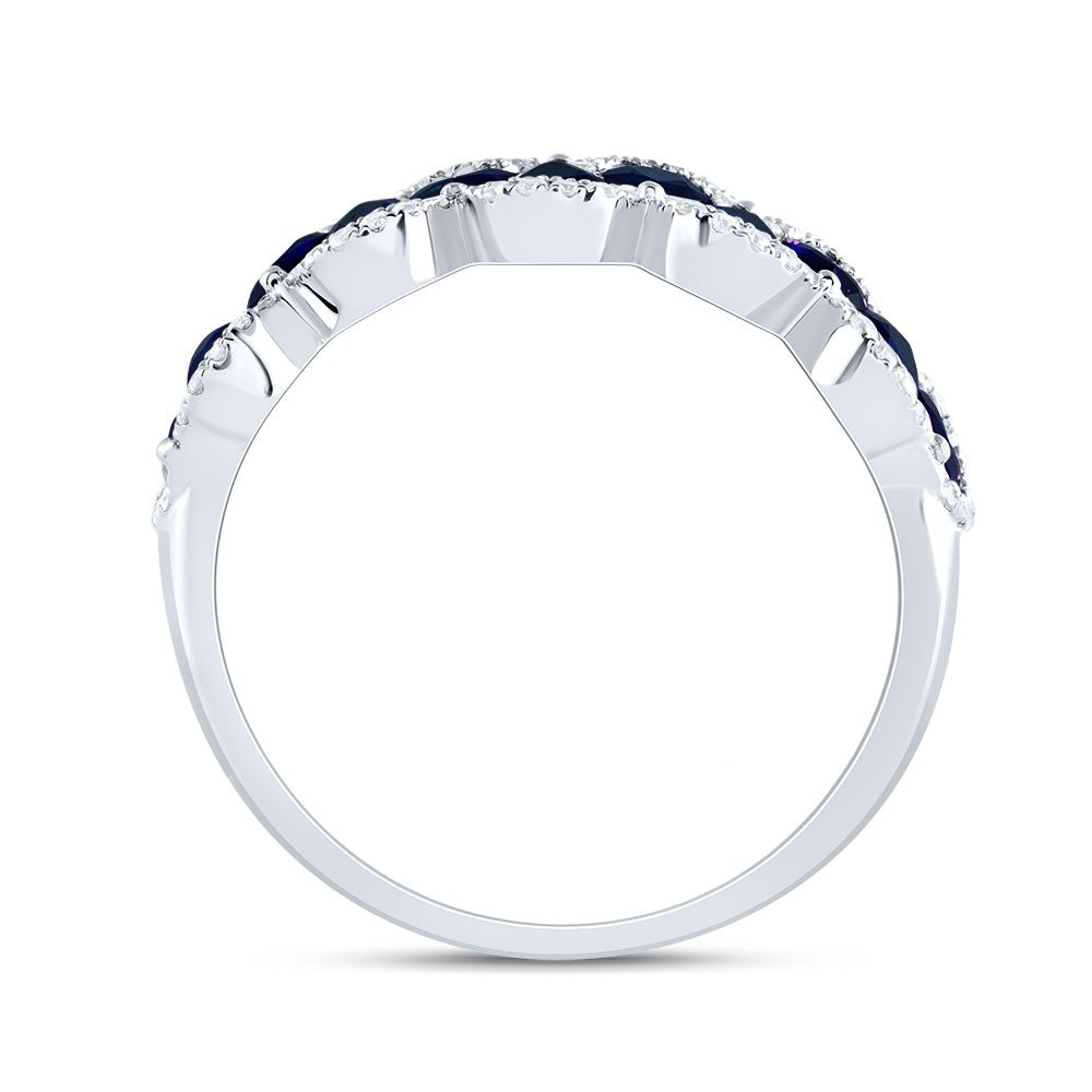 14K White Gold Diamond Blue Sapphire Gemstone Ring 1/5 Cttw - Splendid Jewellery