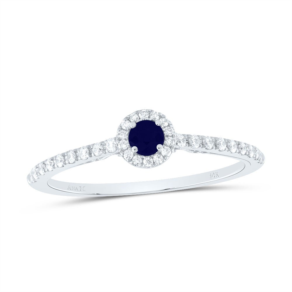 14K White Gold Diamond Blue Sapphire Gemstone Ring 1/5 Cttw - Splendid Jewellery