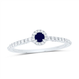 14K White Gold Diamond Blue Sapphire Gemstone Ring 1/5 Cttw - Splendid Jewellery
