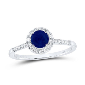 14K White Gold Diamond Blue Sapphire Gemstone Ring 1/5 Cttw - Splendid Jewellery