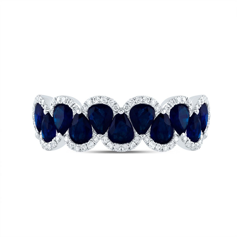14K White Gold Diamond Blue Sapphire Gemstone Ring 1/5 Cttw - Splendid Jewellery