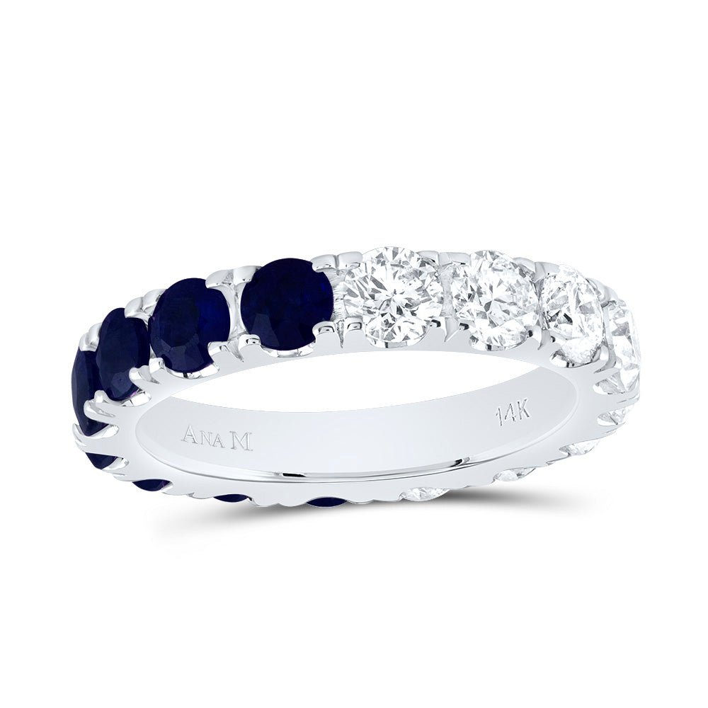 14K White Gold Diamond Blue Sapphire Gemstone Ring 2 Cttw - Splendid Jewellery