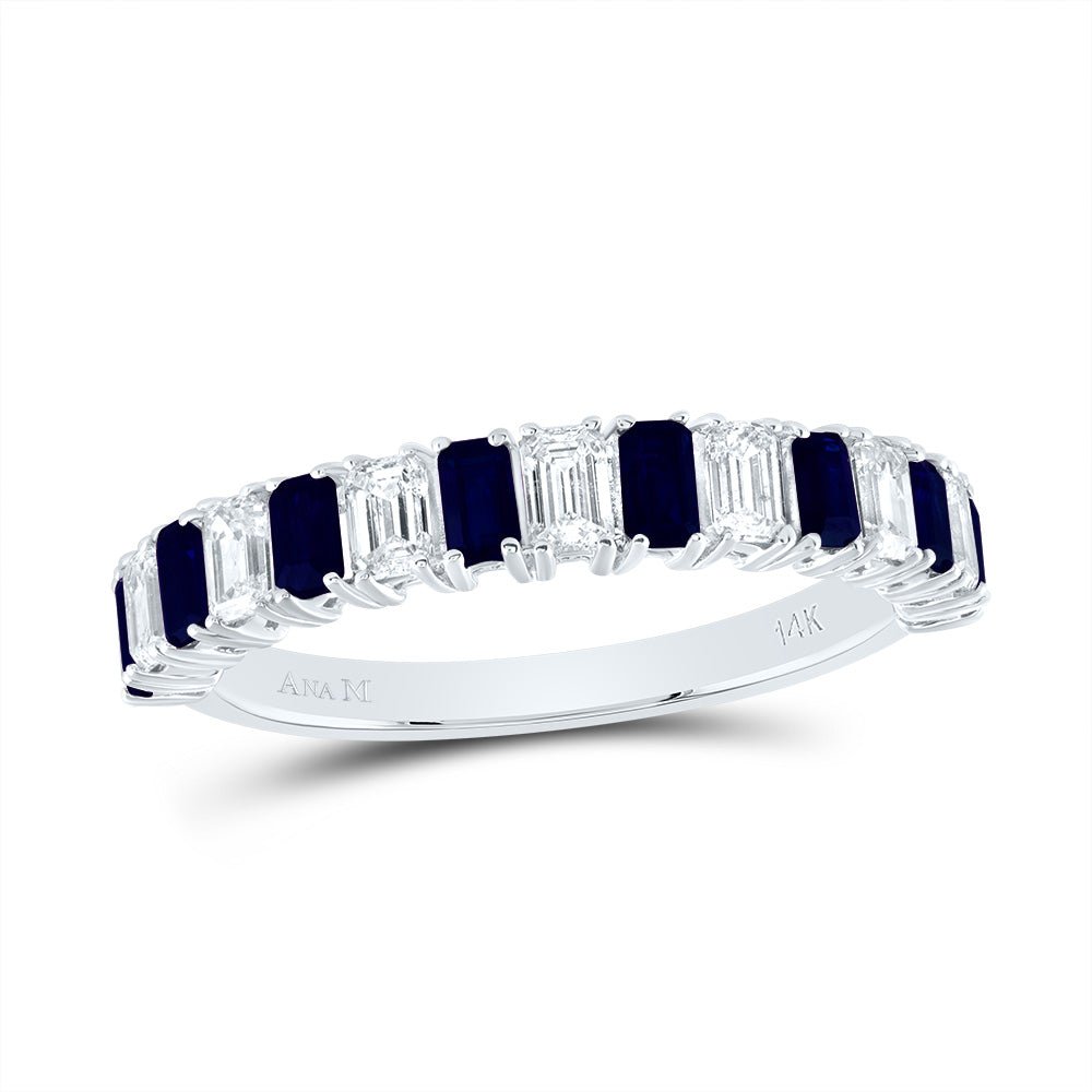 14K White Gold Diamond Blue Sapphire Gemstone Ring 5/8 Cttw - Splendid Jewellery