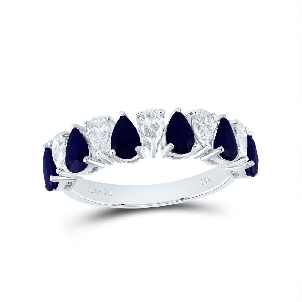 14K White Gold Diamond Blue Sapphire Gemstone Ring 5/8 Cttw - Splendid Jewellery