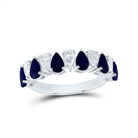 14K White Gold Diamond Blue Sapphire Gemstone Ring 5/8 Cttw - Splendid Jewellery