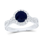 14K White Gold Diamond Blue Sapphire Gemstone Single Halo Engagement Ring 3/4 Cttw - Splendid Jewellery