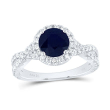 Load image into Gallery viewer, 14K White Gold Diamond Blue Sapphire Gemstone Single Halo Engagement Ring 3/4 Cttw - Splendid Jewellery