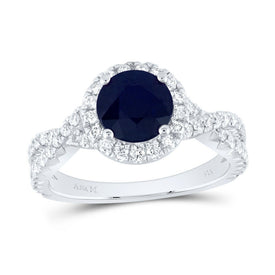 14K White Gold Diamond Blue Sapphire Gemstone Single Halo Engagement Ring 3/4 Cttw - Splendid Jewellery