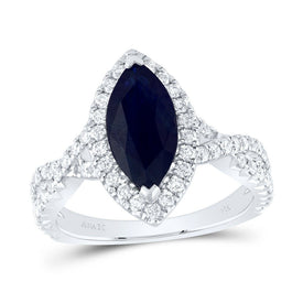 14K White Gold Diamond Blue Sapphire Gemstone Single Halo Engagement Ring 3/4 Cttw - Splendid Jewellery