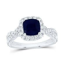 Load image into Gallery viewer, 14K White Gold Diamond Blue Sapphire Gemstone Single Halo Engagement Ring 3/4 Cttw - Splendid Jewellery