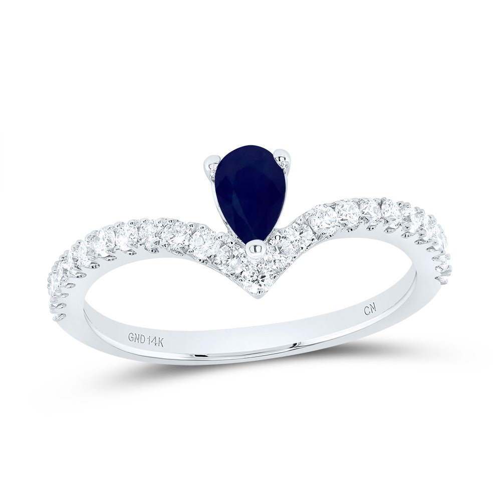 14K White Gold Diamond Blue Sapphire Gemstone Women's Ring 1/3 Cttw - Splendid Jewellery