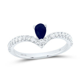 14K White Gold Diamond Blue Sapphire Gemstone Women's Ring 1/3 Cttw - Splendid Jewellery
