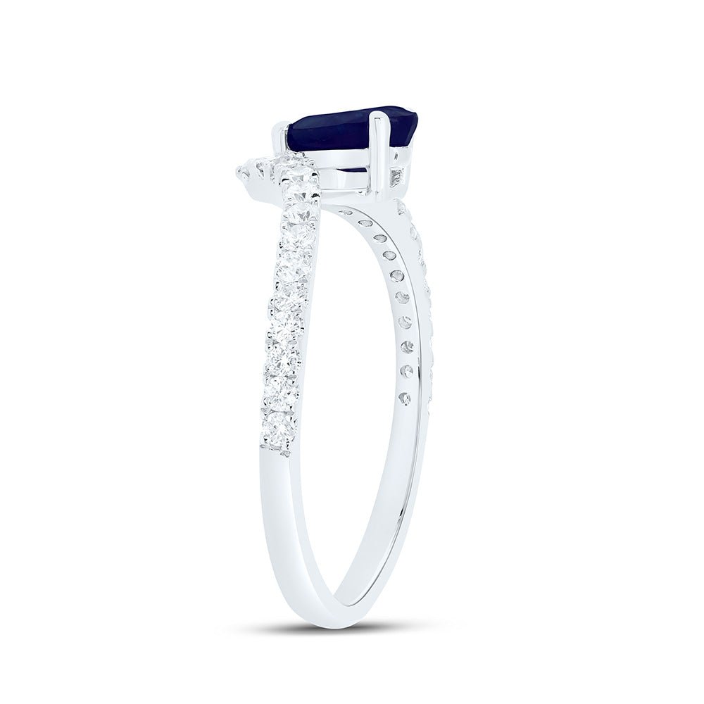 14K White Gold Diamond Blue Sapphire Gemstone Women's Ring 1/3 Cttw - Splendid Jewellery