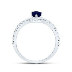 14K White Gold Diamond Blue Sapphire Gemstone Women's Ring 1/3 Cttw - Splendid Jewellery