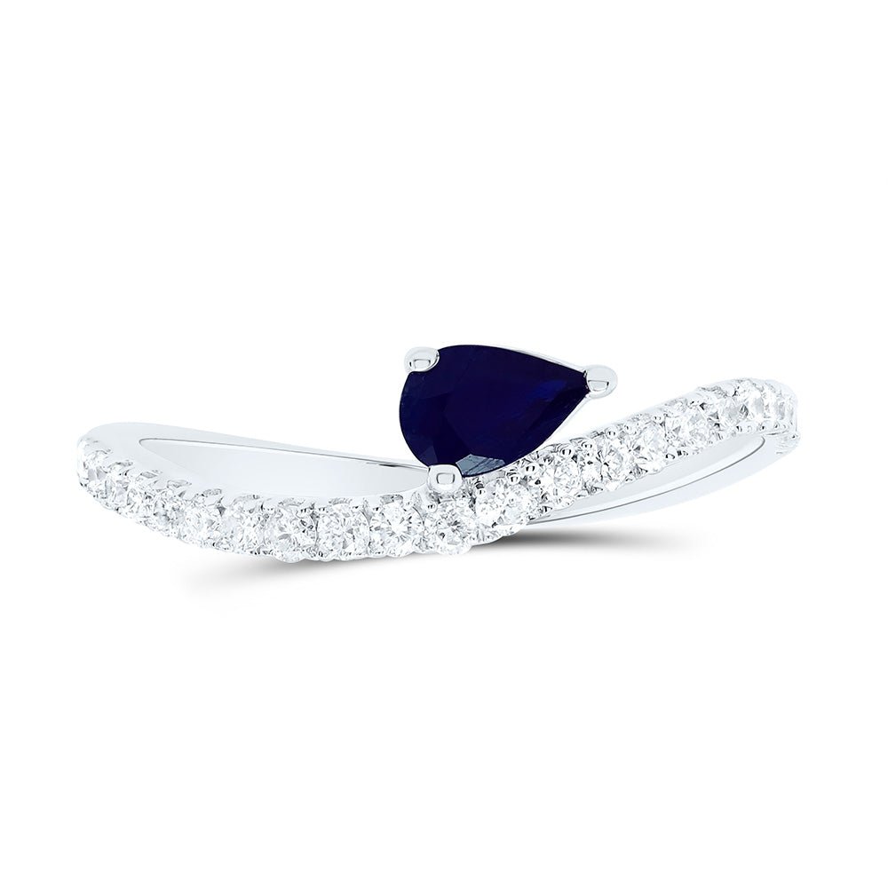 14K White Gold Diamond Blue Sapphire Gemstone Women's Ring 1/3 Cttw - Splendid Jewellery