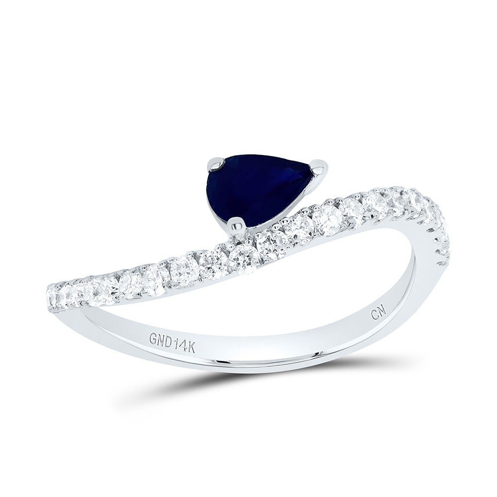 14K White Gold Diamond Blue Sapphire Gemstone Women's Ring 1/3 Cttw - Splendid Jewellery